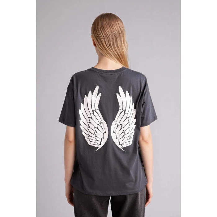 Defacto G9618AXAR191 Antrasit Oversıze Sırt Baskılı Tişört