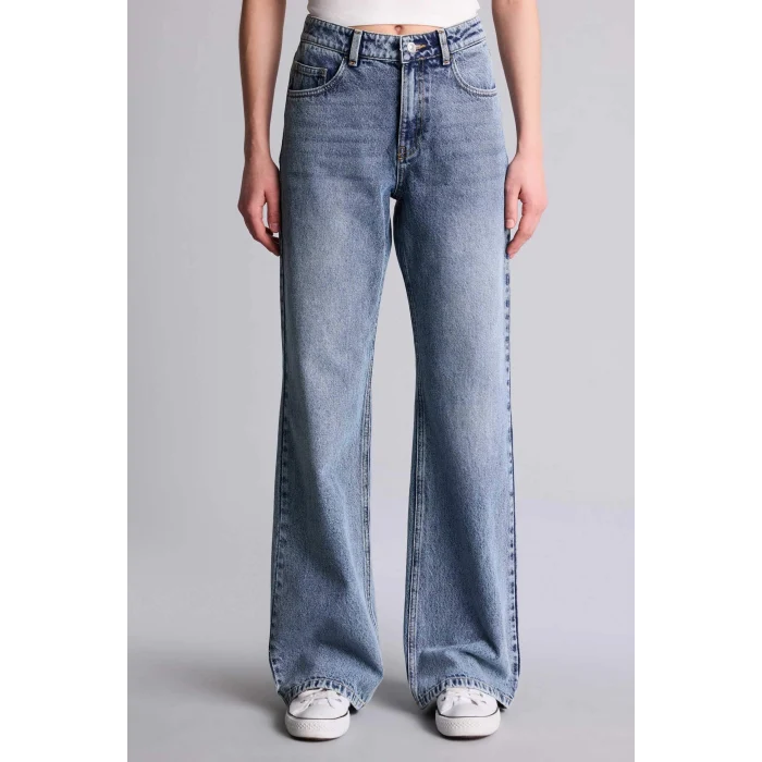 Defacto F9596AXNM28 Mavi %100 Pamuk Straıght Wıde Yüksek Bel Jean Pantolon
