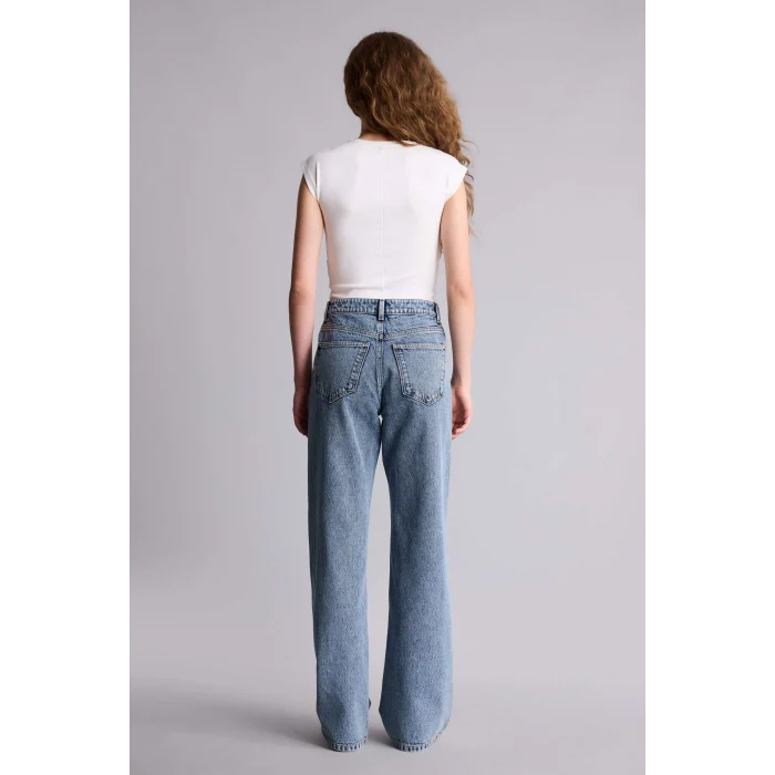 Defacto F9596AXNM28 Mavi %100 Pamuk Straıght Wıde Yüksek Bel Jean Pantolon