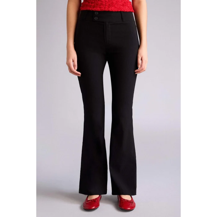 Defacto G2313AXBK81 Siyah Flare Fıt Fermuarlı Normal Bel Bengalin Pantolon