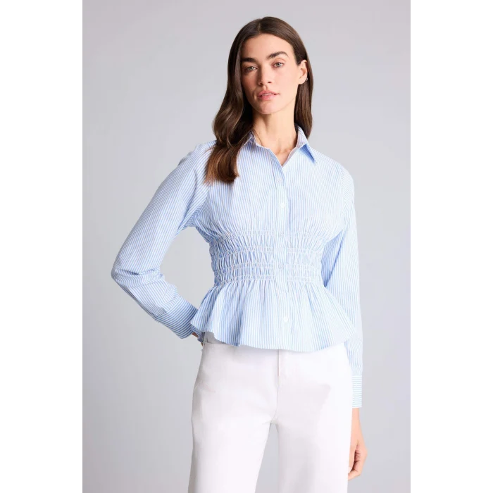 Defacto H0347AXBE306 Mavi Fıtted Çizgili Poplin Gömlek