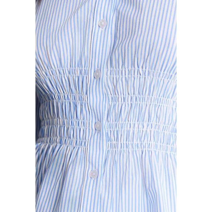 Defacto H0347AXBE306 Mavi Fıtted Çizgili Poplin Gömlek
