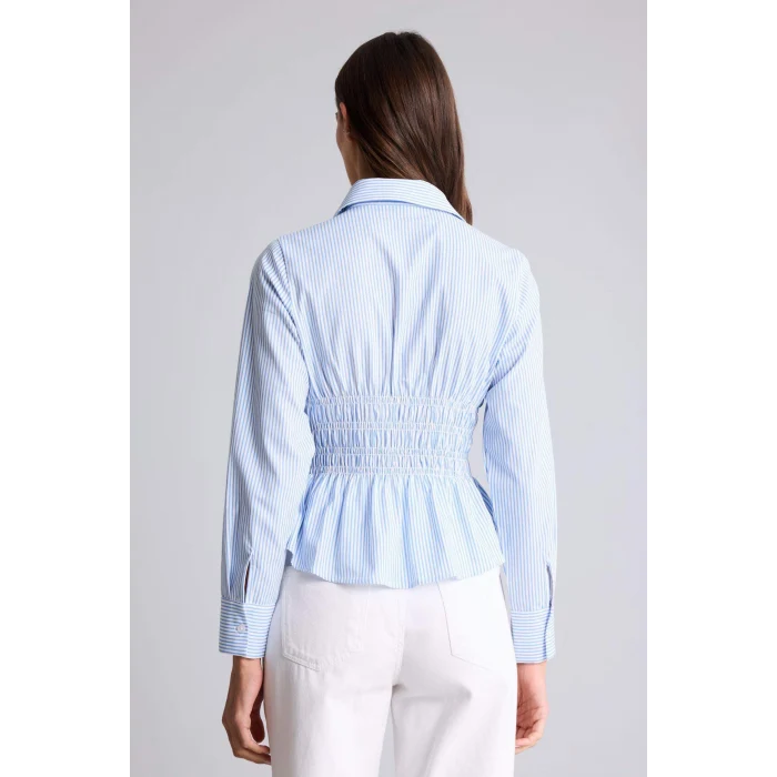 Defacto H0347AXBE306 Mavi Fıtted Çizgili Poplin Gömlek