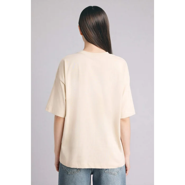 Defacto C0099AXBG757 Bej Oversıze Basıc Penye Tişört