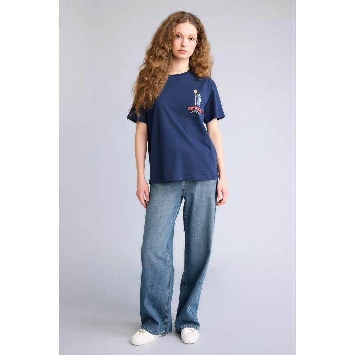 Defacto G8728AXNV256 Lacivert Ratatouille Oversıze Sırt Baskılı Tişört