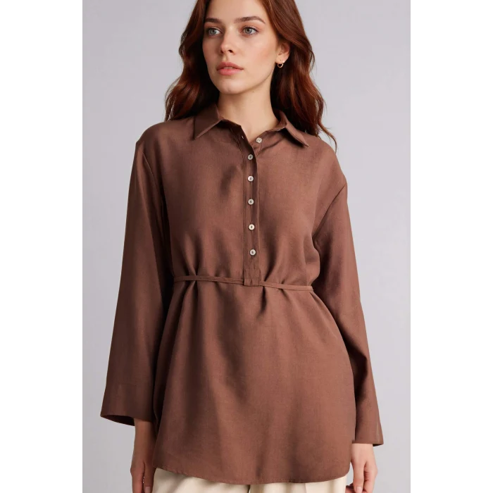 Defacto G7263AXBN323 Kahve Regular Fıt Modal Uzun Kollu Tunik