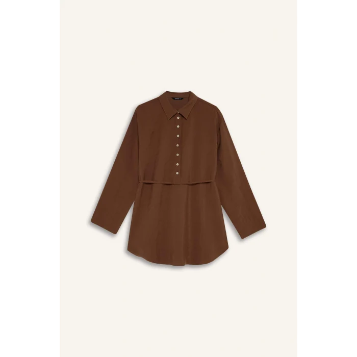 Defacto G7263AXBN323 Kahve Regular Fıt Modal Uzun Kollu Tunik