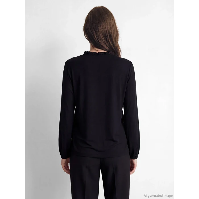 LCW Grace Siyah Fırfırlı Bağlamalı Yaka Taşlı Bluz