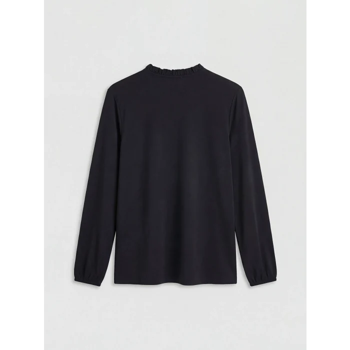 LCW Grace Siyah Fırfırlı Bağlamalı Yaka Taşlı Bluz