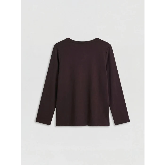 LCW Grace Kahverengi Bisiklet Yaka Desenli Kadın Tişört