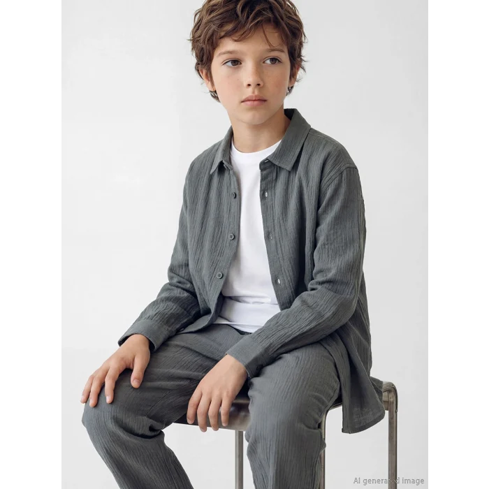 LCW Kids İndigo Uzun Kollu Erkek Çocuk Poplin Gömlek