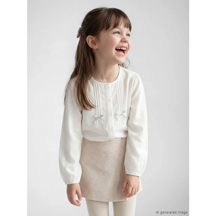 LCW Kids Ekru Fiyonklu Poplin Kız Çocuk Gömlek