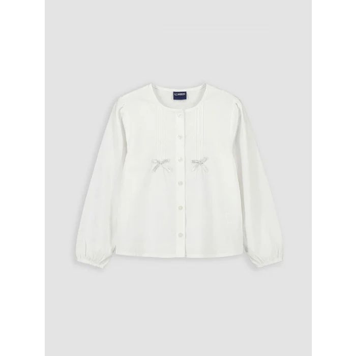 LCW Kids Ekru Fiyonklu Poplin Kız Çocuk Gömlek