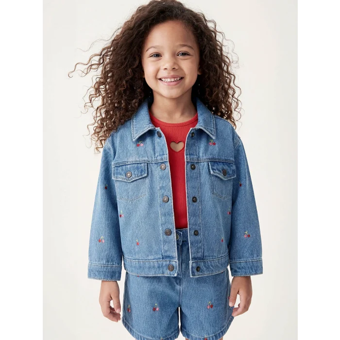 LCW Kids İndigo Nakışlı Kız Çocuk Jean Ceket