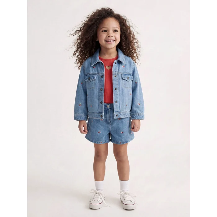 LCW Kids İndigo Nakışlı Kız Çocuk Jean Ceket