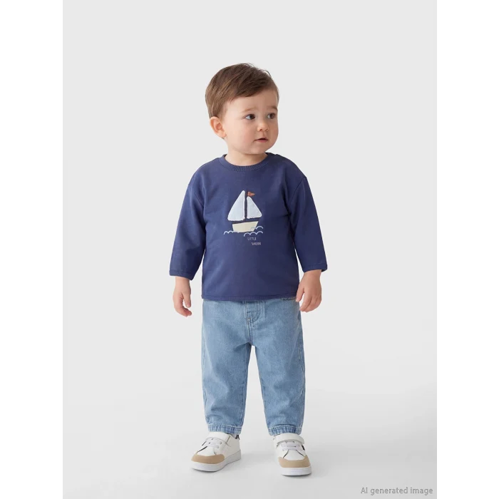 LCW baby Lacivert  Baskılı Erkek Bebek Sweatshirt ve Pantolon Takım
