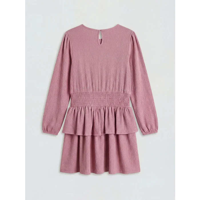 LCW Kids Lila Bisiklet Yaka Fırfırlı Taş Detaylı Kız Çocuk Elbise