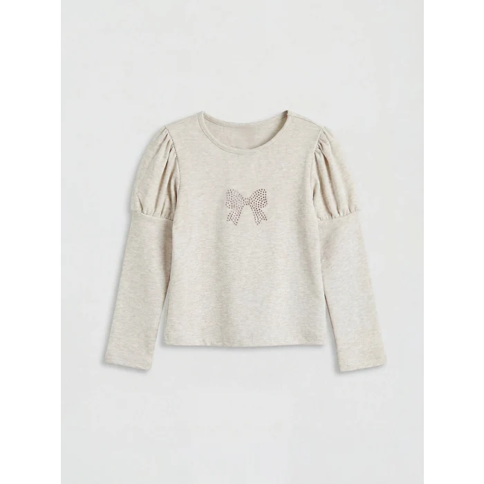 LCW Kids Bej Taşlı Kız Çocuk Tişört ve Şort Etek