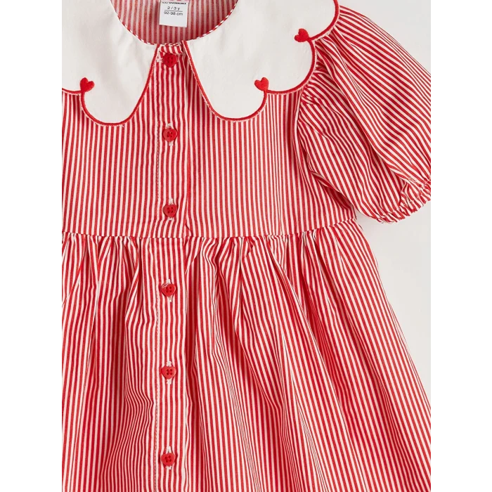 LCW Kids Kırmızı Bebe Yaka Kız Çocuk Çizgili Elbise