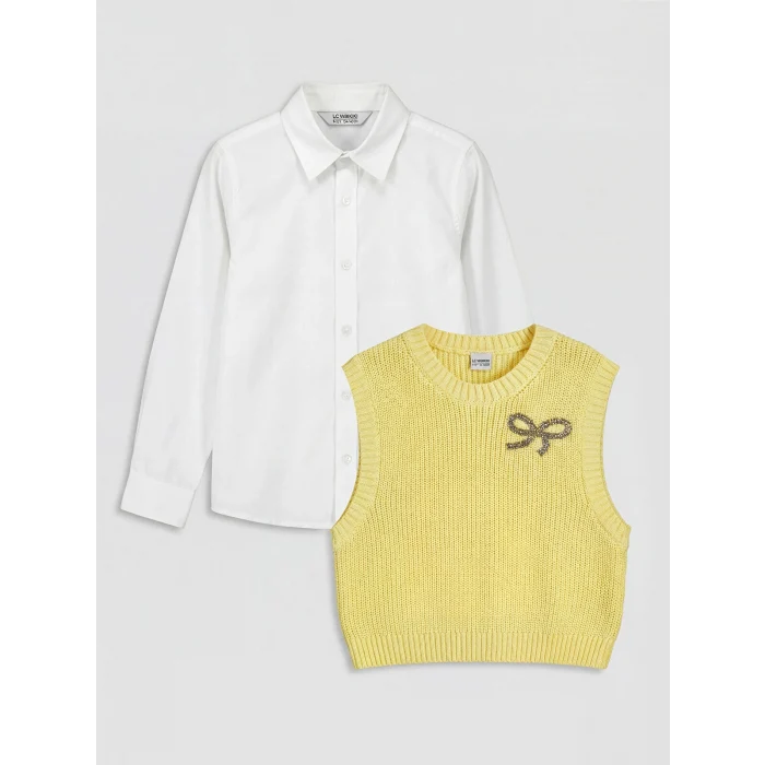 LCW Kids Beyaz Kız Çocuk Triko Süveter ve Gömlek