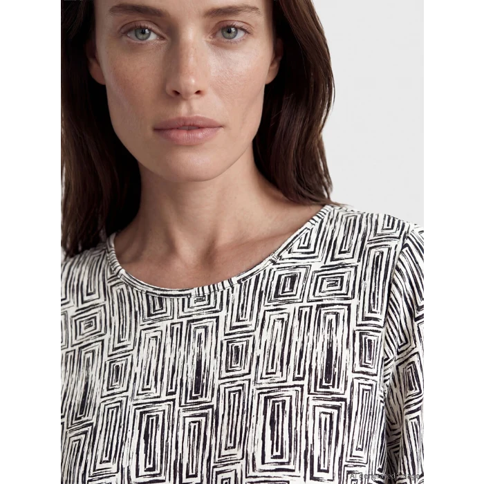 LCW Grace Ekru Bisiklet Yaka Desenli Kadın Tişört