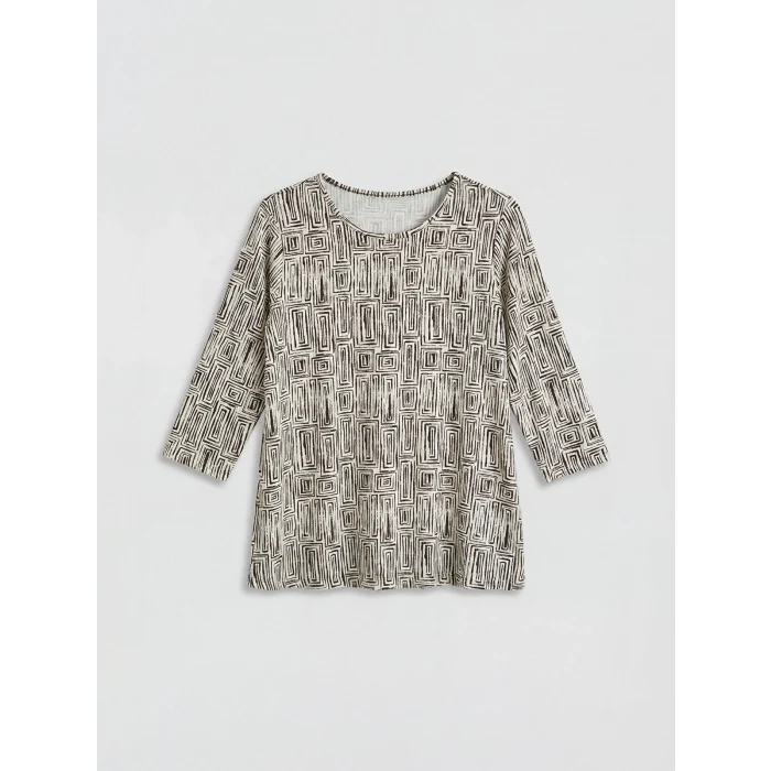 LCW Grace Ekru Bisiklet Yaka Desenli Kadın Tişört