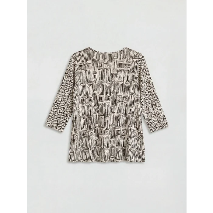 LCW Grace Ekru Bisiklet Yaka Desenli Kadın Tişört