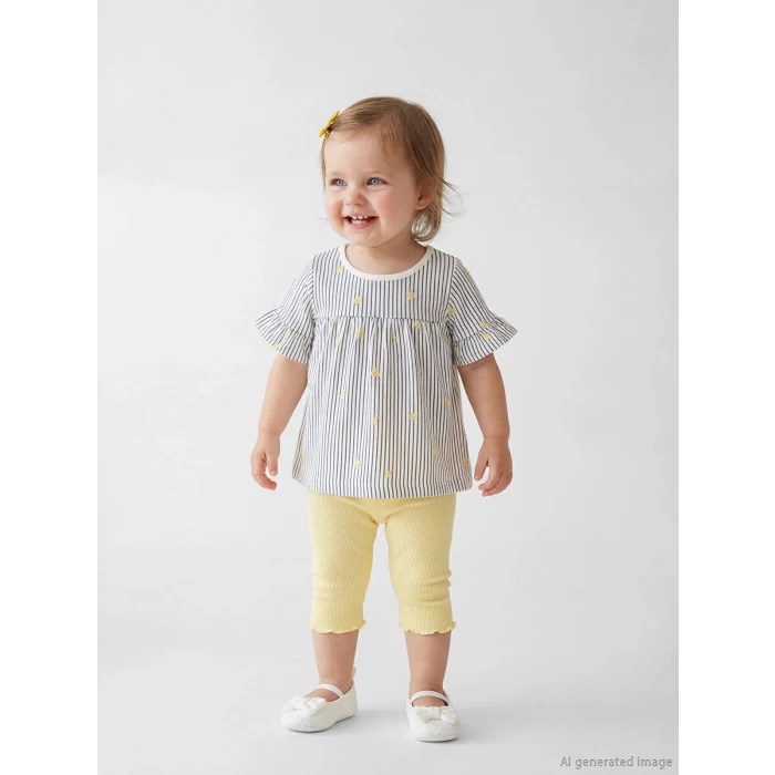 LCW baby Mor Çizgili Kız Bebek Bluz ve Tayt