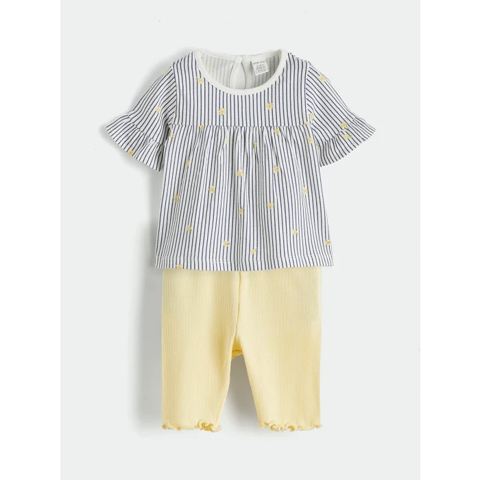 LCW baby Mor Çizgili Kız Bebek Bluz ve Tayt