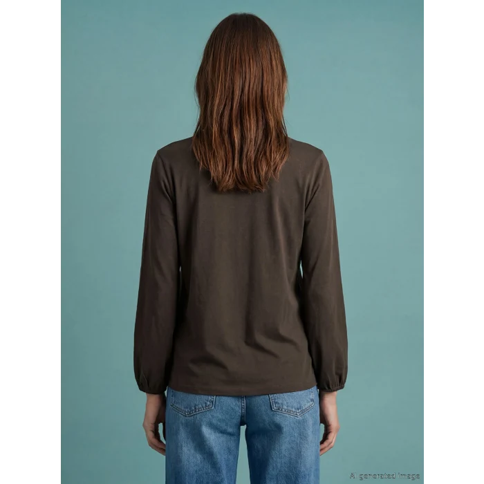 LCW Grace Kahverengi Bağlamalı Yaka Nakışlı Bluz