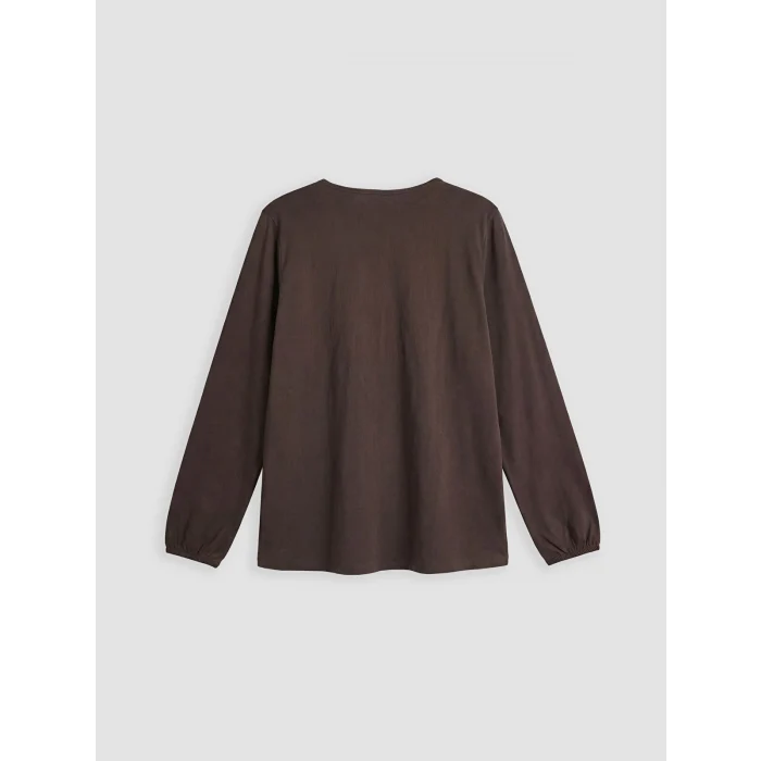 LCW Grace Kahverengi Bağlamalı Yaka Nakışlı Bluz