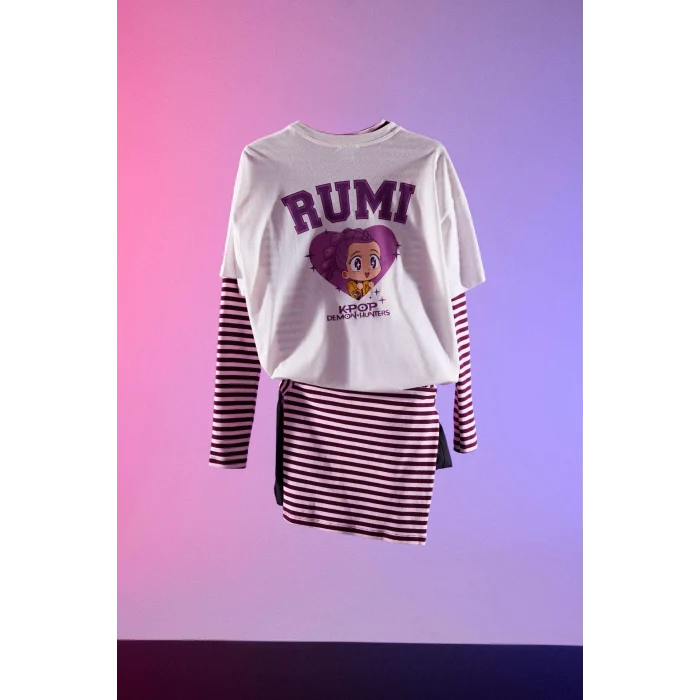 Defacto H0526AXWT32 Beyaz Kpop - Demon Hunters Oversıze Tişört