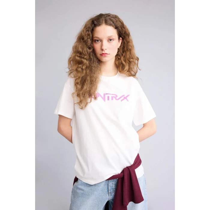 Defacto H0526AXWT32 Beyaz Kpop - Demon Hunters Oversıze Tişört