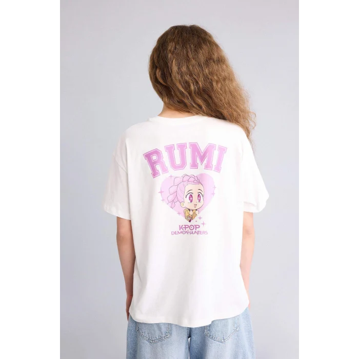 Defacto H0526AXWT32 Beyaz Kpop - Demon Hunters Oversıze Tişört
