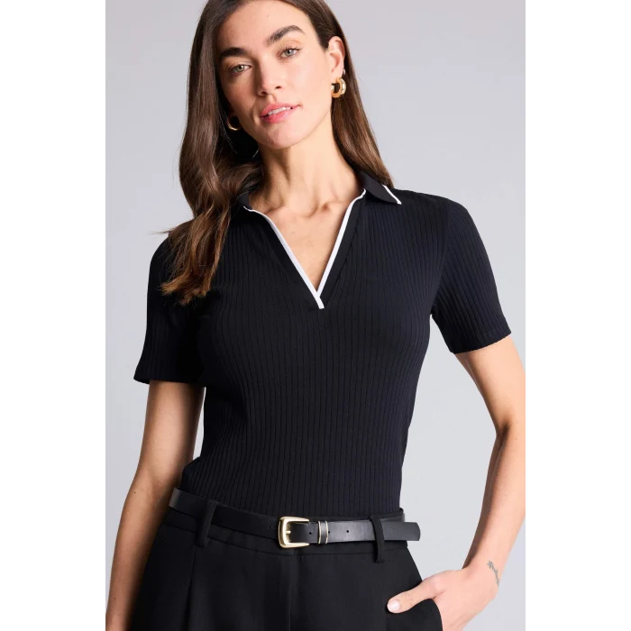 Defacto E5786AXBK81 Siyah Slım Fıt Polo Yaka Fitilli Kaşkorse Tişört