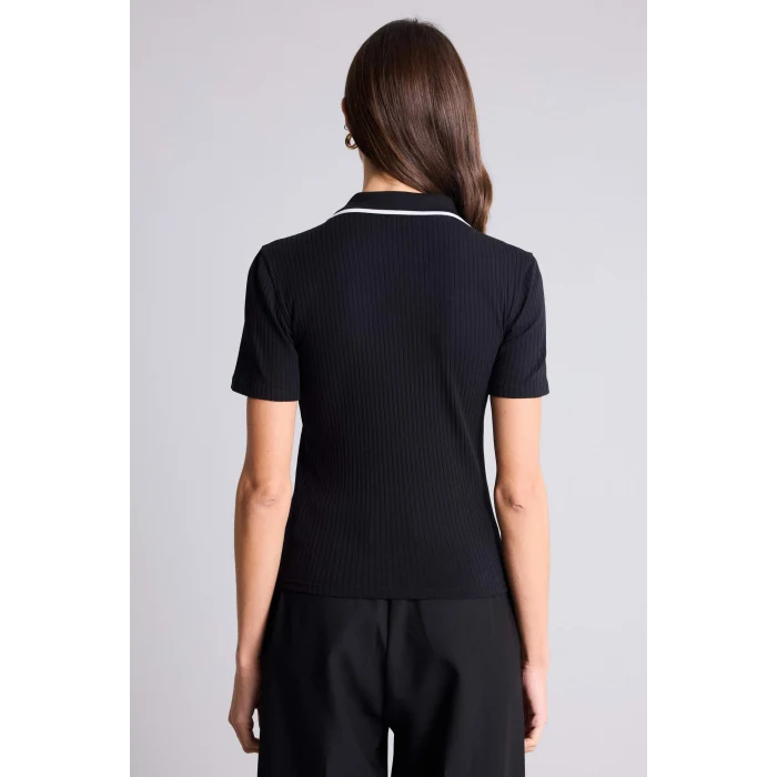 Defacto E5786AXBK81 Siyah Slım Fıt Polo Yaka Fitilli Kaşkorse Tişört