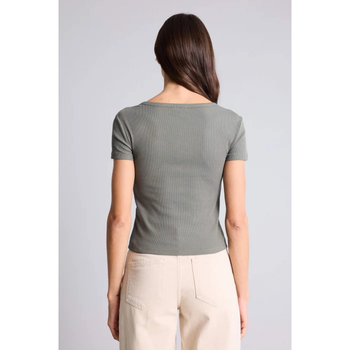 Defacto H2034AXKH422 Haki Regular Fıt Basıc Fitilli Kaşkorse Tişört