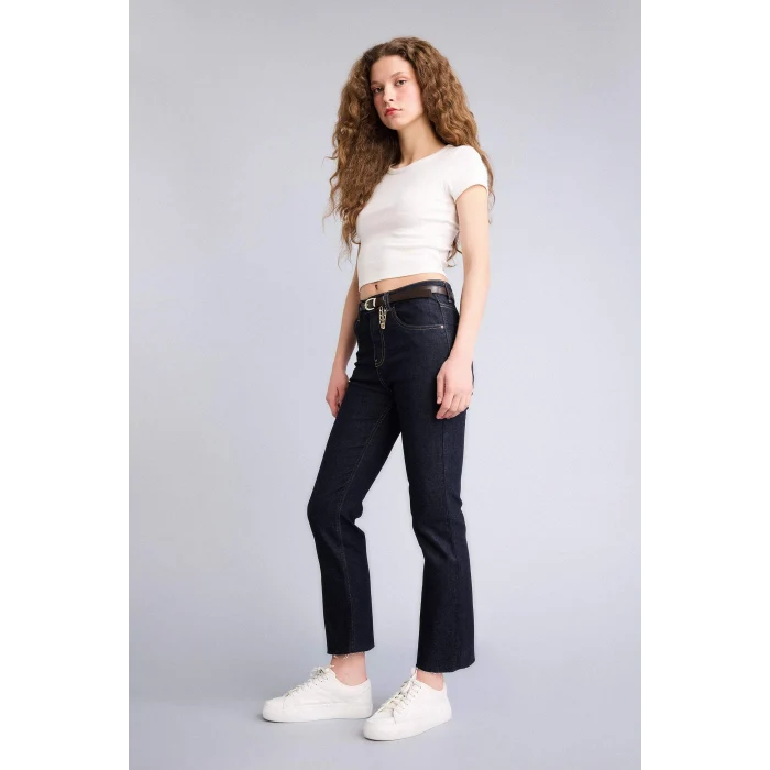 Defacto G7548AXNM82 Mavi Crop Flare Fıt Yüksek Bel Jean Pantolon