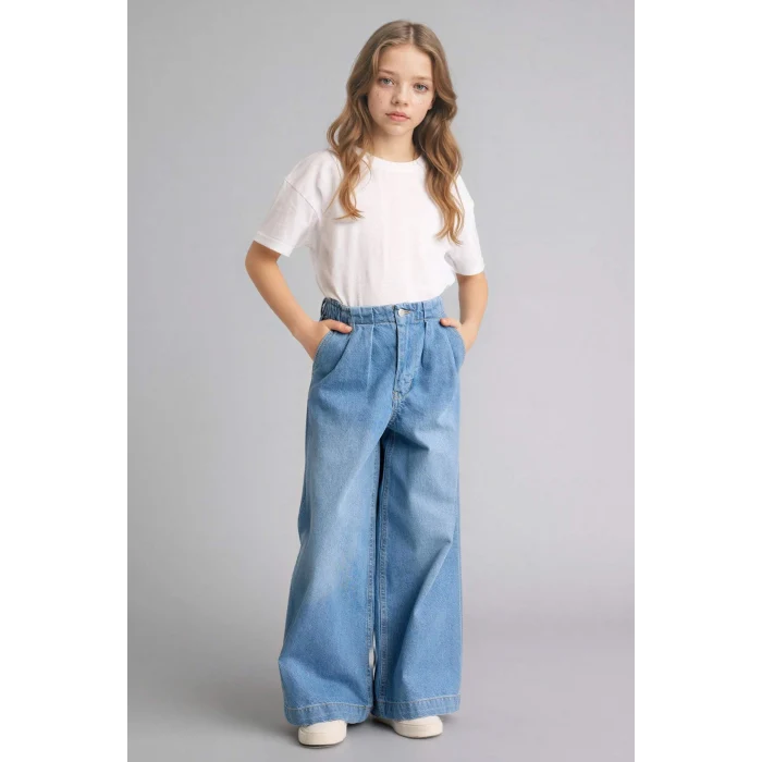 Defacto G9426A8NM39 Mavi Wıde Leg Jean Pantolon Kız Çocuk