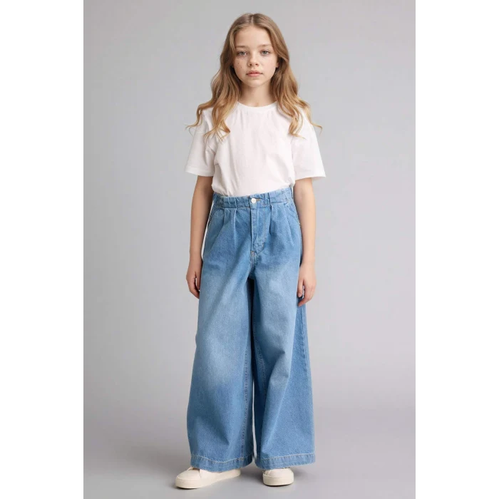 Defacto G9426A8NM39 Mavi Wıde Leg Jean Pantolon Kız Çocuk