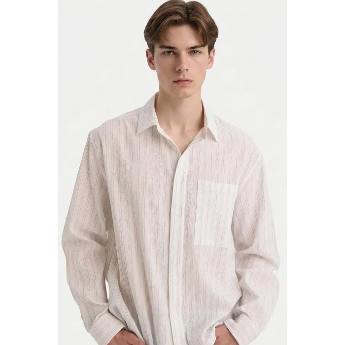 Defacto F8609AXER105 Ekru Esnek Kumaş Boxy Fit Gömlek