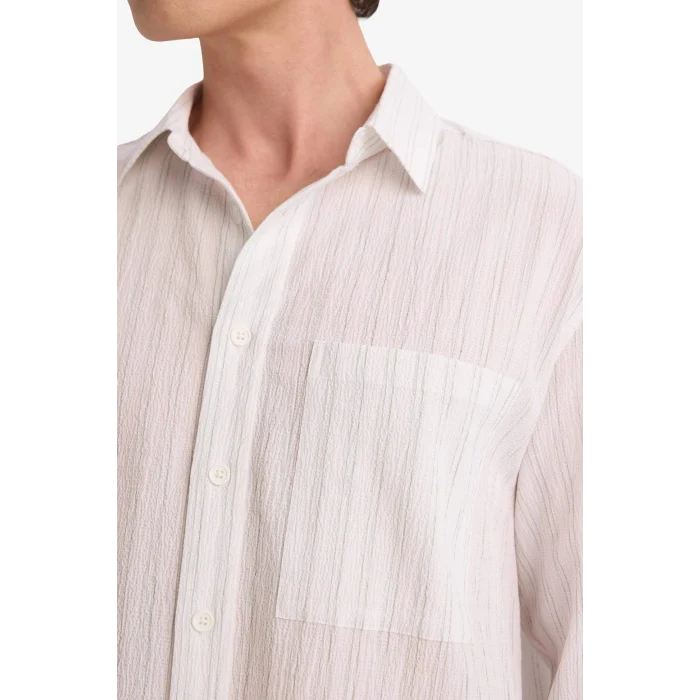 Defacto F8609AXER105 Ekru Esnek Kumaş Boxy Fit Gömlek