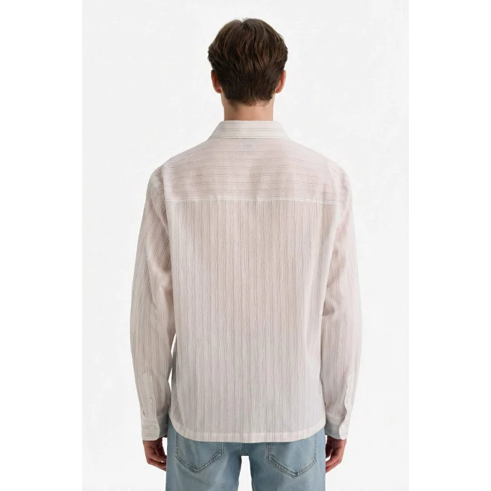 Defacto F8609AXER105 Ekru Esnek Kumaş Boxy Fit Gömlek