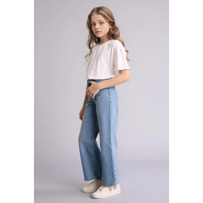 Defacto G4654A8NM39 Mavi Straıght Wıde Jean Pantolon Kız Çocuk