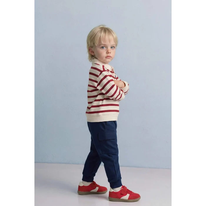 Defacto G6297A5ER118 Ekru 2li Takım Çizgili Sweatshirt Pantolon Erkek Bebek