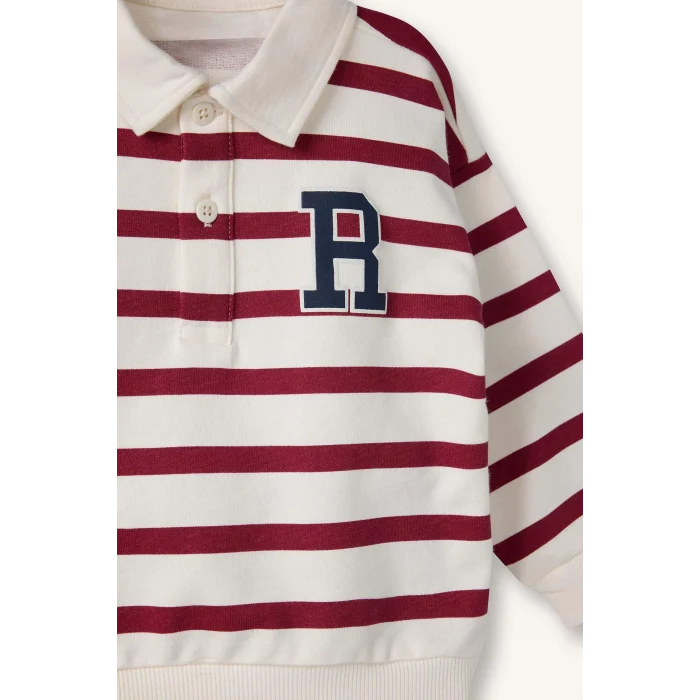 Defacto G6297A5ER118 Ekru 2li Takım Çizgili Sweatshirt Pantolon Erkek Bebek