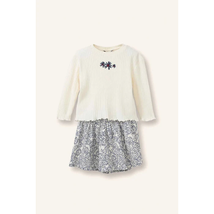 Defacto G8183A5ER105 Ekru Floral Fitilli Kaşkorse 2li Takım Kız Bebek