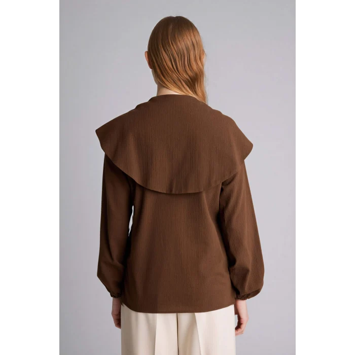 Defacto G9244AXBN323 Kahve %100 Pamuk Regular Fıt Flamlı Uzun Kollu Tunik