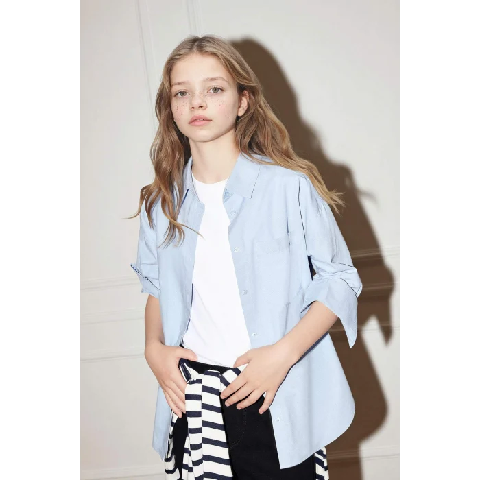 Defacto G7382A8BE177 Mavi Oxford 2li Uzun Kollu Gömlek Kız Çocuk