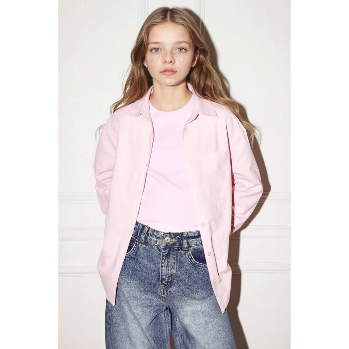 Defacto G7382A8PN693 Pembe Oxford Gömlek Tişört 2li Takım Kız Çocuk